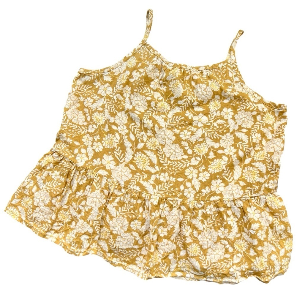 Old Navy Goldenrod and White Floral Sleeveless Tank Top Ruffle Hem Size S 6/7